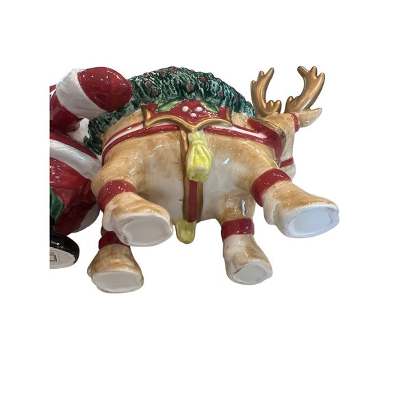Fitz And Floyd Deer Santa Reindeer Pillar Candle Holder Christmas Holiday Decor - Picture 8 of 9